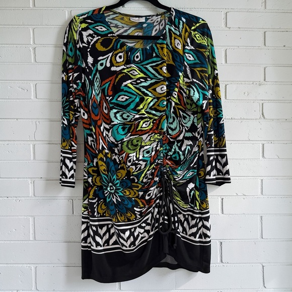 Women with Control Dresses & Skirts - Attitudes Women With Control Ruched Drawstring Dress Boho Abstract M